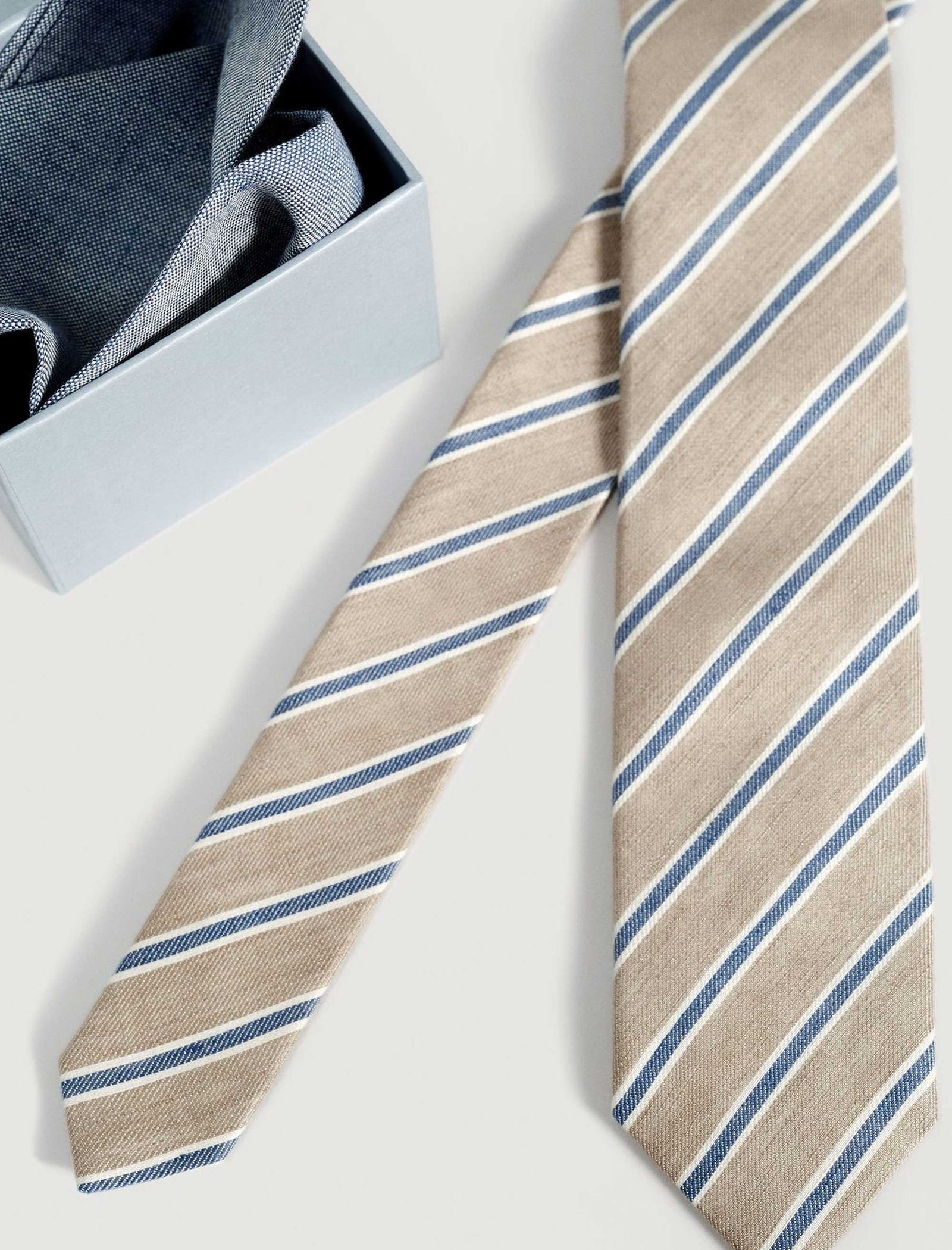 کراوات طرح دار مردانه - مانگو تک سایز - آبي و بژ - 5
