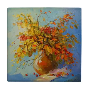  کاشی کارنیلا طرح نقاشی گلدان و انگور فرنگی مدل لوحی کد klh1889