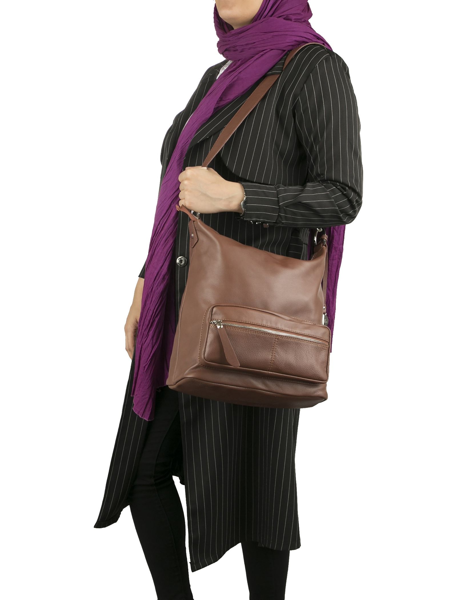 کیف دوشی چرم روزمره زنانه Gloria - دنیلی تک سایز - قهوه اي  - 8