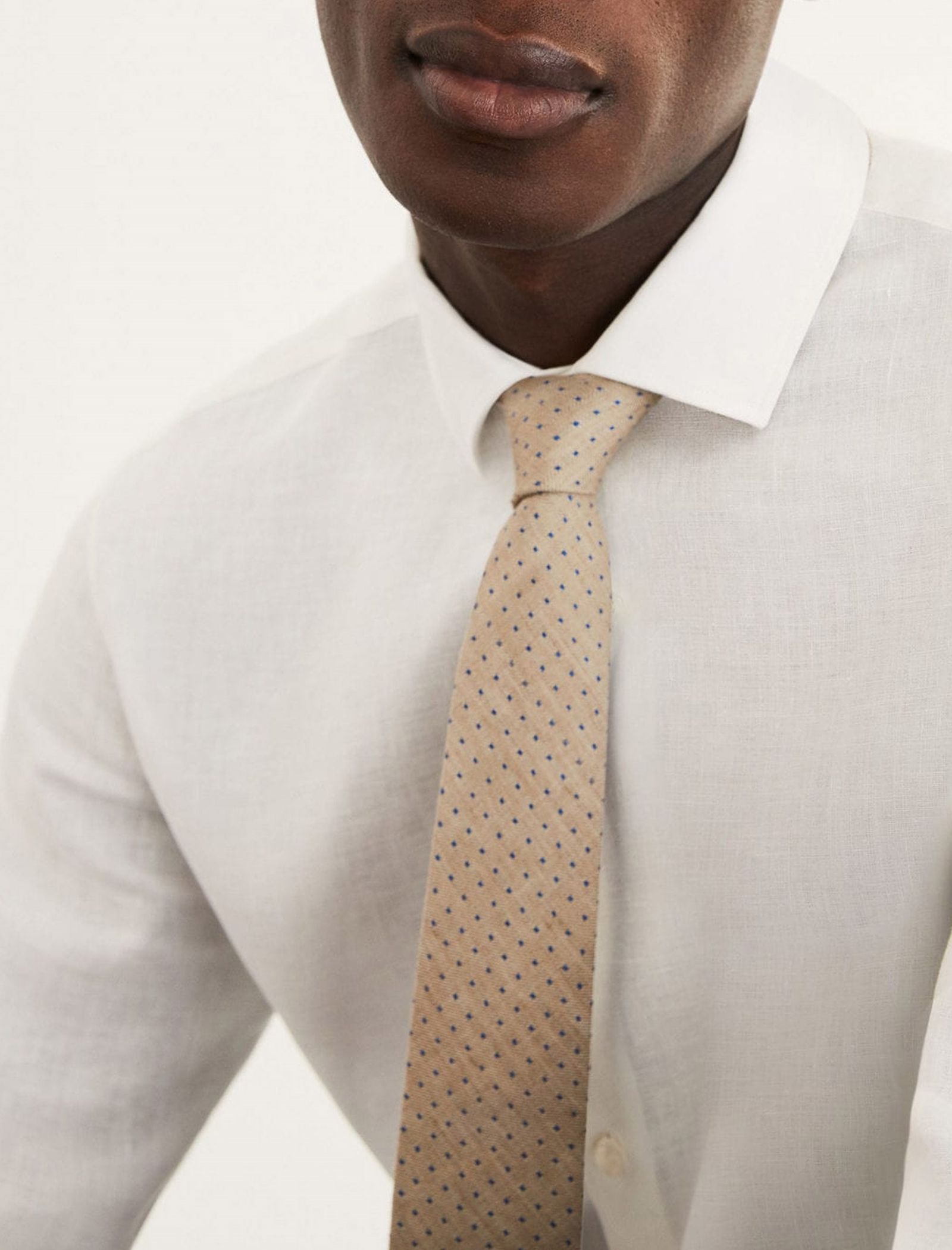 کراوات ابریشم طرح دار مردانه - مانگو تک سایز - بژ/سرمه اي - 3