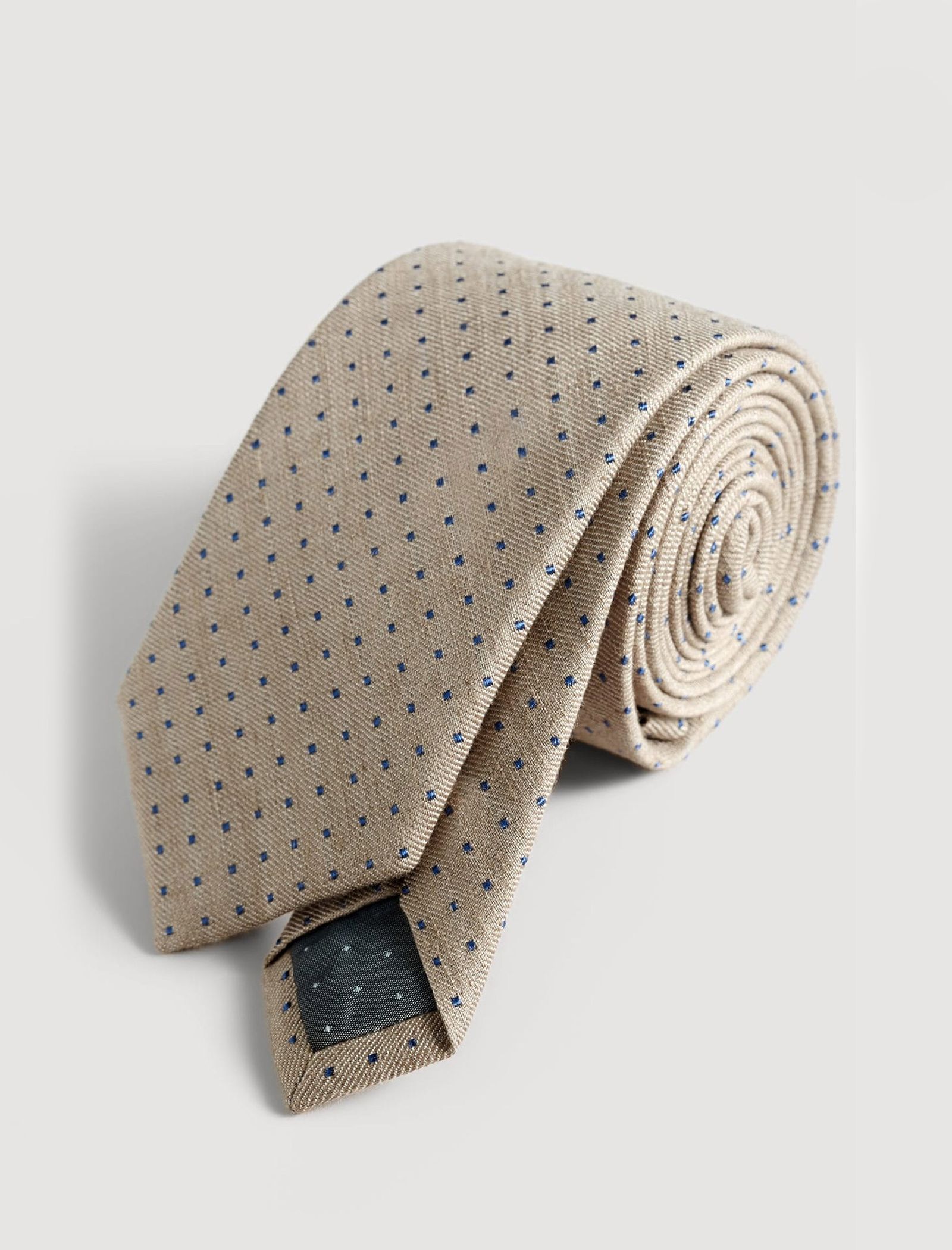 کراوات ابریشم طرح دار مردانه - مانگو تک سایز - بژ/سرمه اي - 4