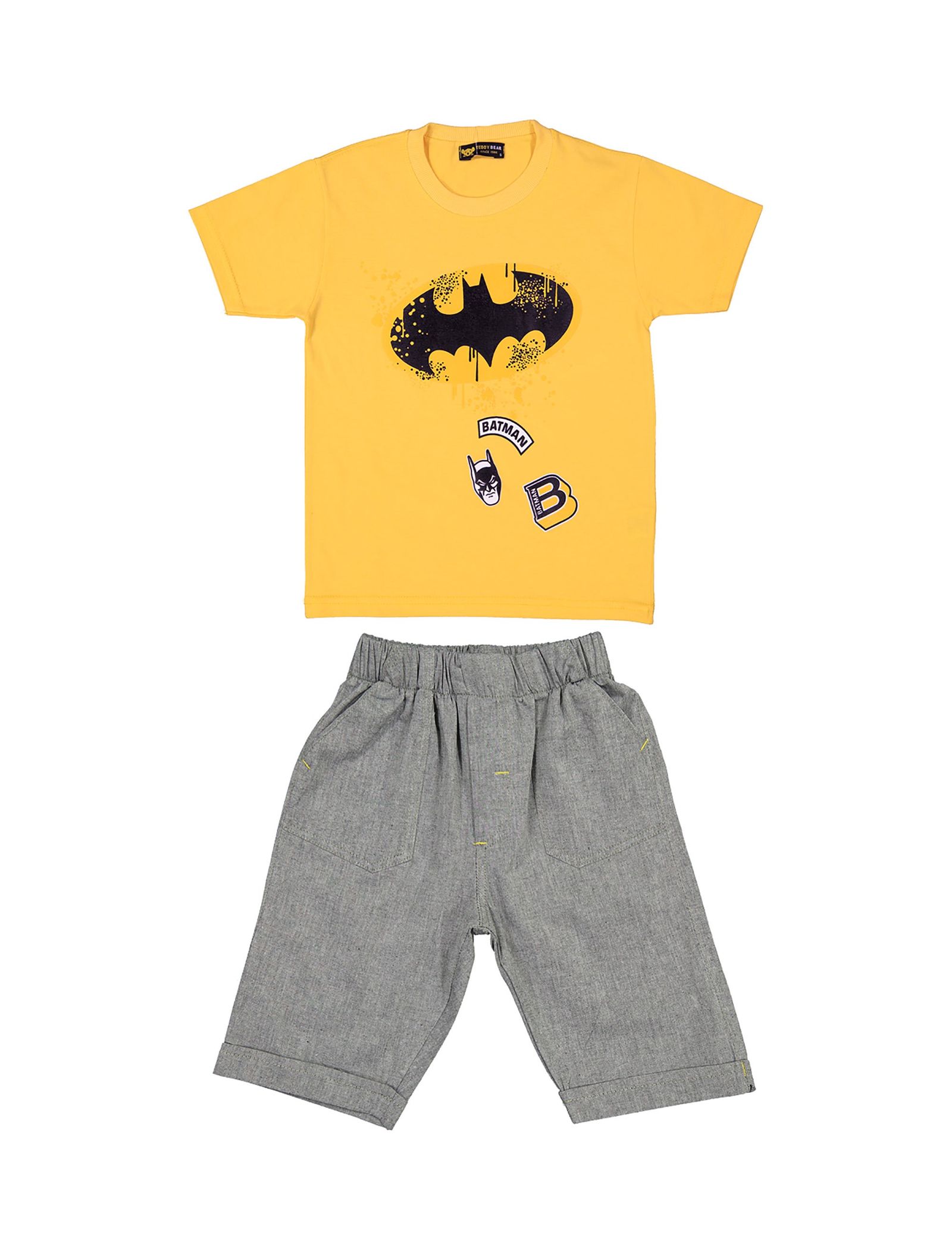 تی شرت و شلوارک راحتی نخی پسرانه Batman - خرس کوچولو - زرد/طوسي - 2