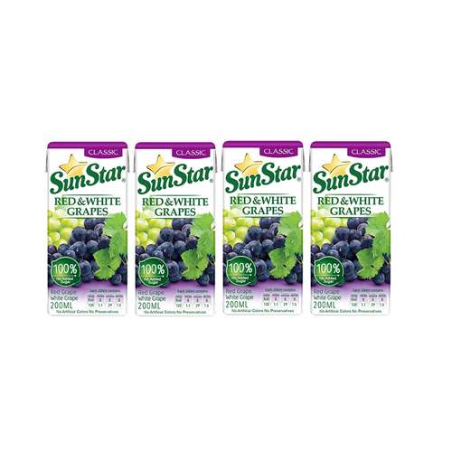 آبمیوه انگور قرمز و سفید سان استار - 0.2 لیتر بسته 4 عددی