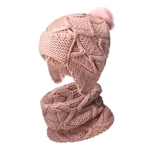 ست کلاه و شال گردن مدل پوم دار داخل خز کد 419