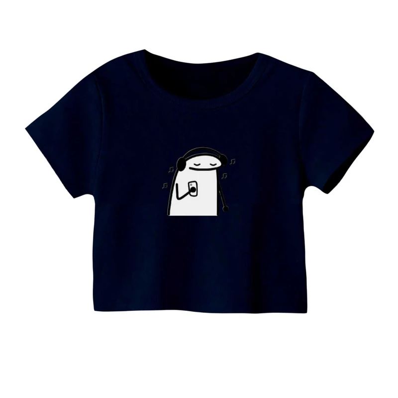 کراپ‌ تی‌شرت آستین کوتاه زنانه مدل استیکر و موزیک