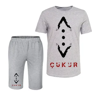 ست تی شرت و شلوارک مردانه مدل گودال  کد 66 رنگ طوسی