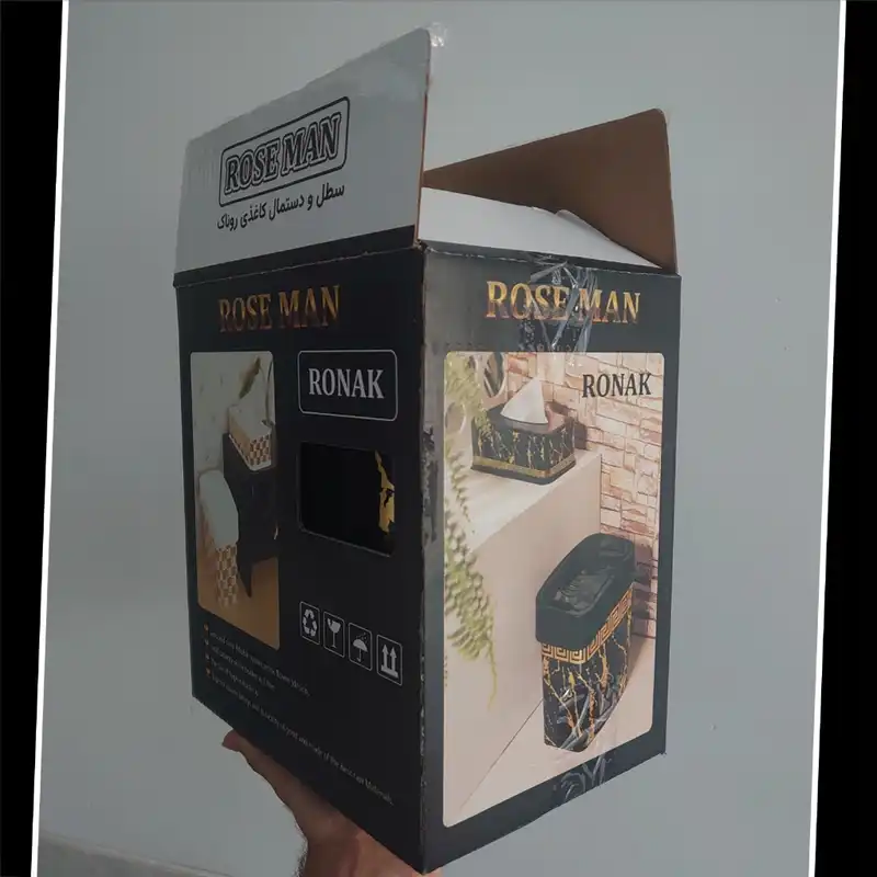 ست سطل و جا دستمال کاغذی رزمن مدل روناک طرح ماربل