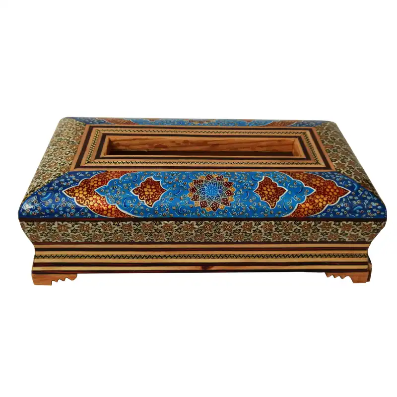 ست جعبه دستمال کاغذی و جعبه کارد و چنگال خاتم کاری مدل تذهیب AB