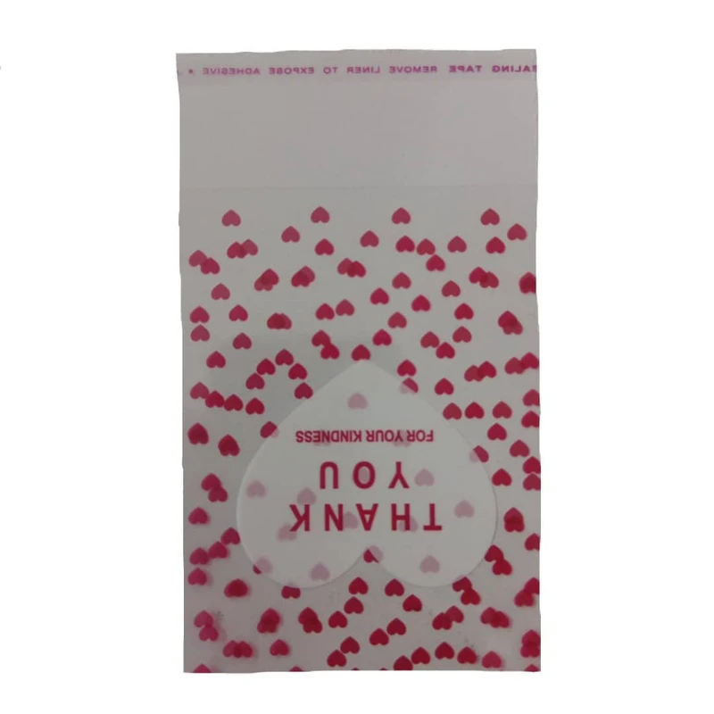 سلفون بسته بندی مدل لبه چسبدار طرح تشکر قلبی سایز 10 × 10 سانتی متر بسته 30 عددی