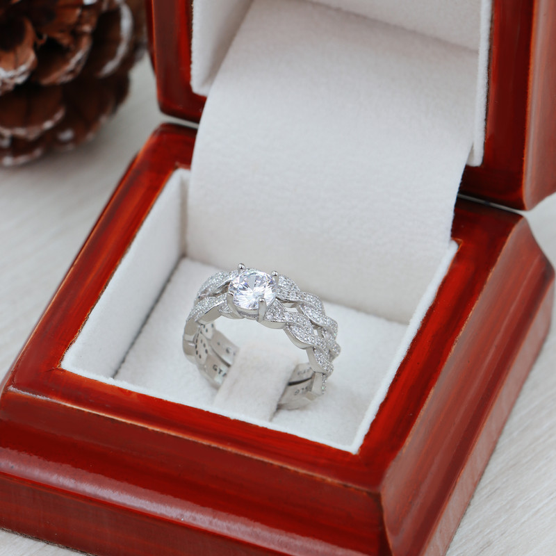 حلقه و پشت حلقه نقره زنانه جی تی ای مدل تک نگین