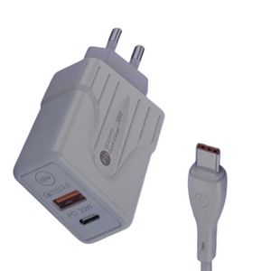 شارژر دیواری 38 وات 2 پورت مدل PD38w به همراه کابل تبدیل USB-C به USB