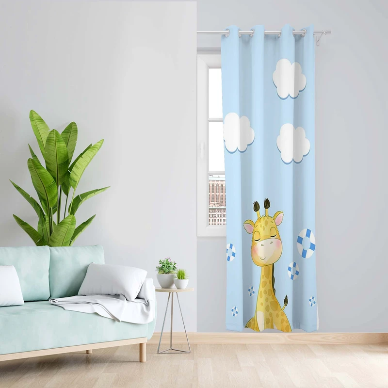 پرده طرح کودک زرافه مدل مخمل پانچی کد 5037 z سایز 140x200 سانتی متر