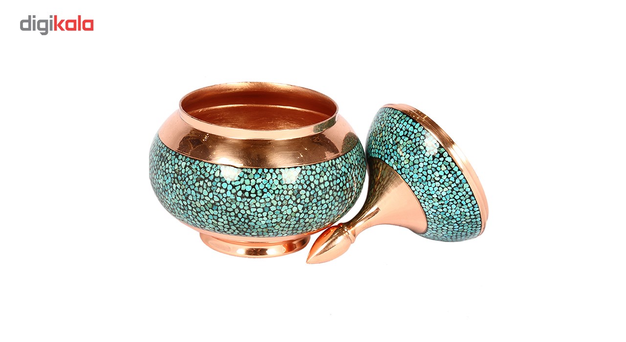 Copper Turquoise inlaying sugar/candy pot dish, Goharan Gallery , Copper and turquoise 1170 Model