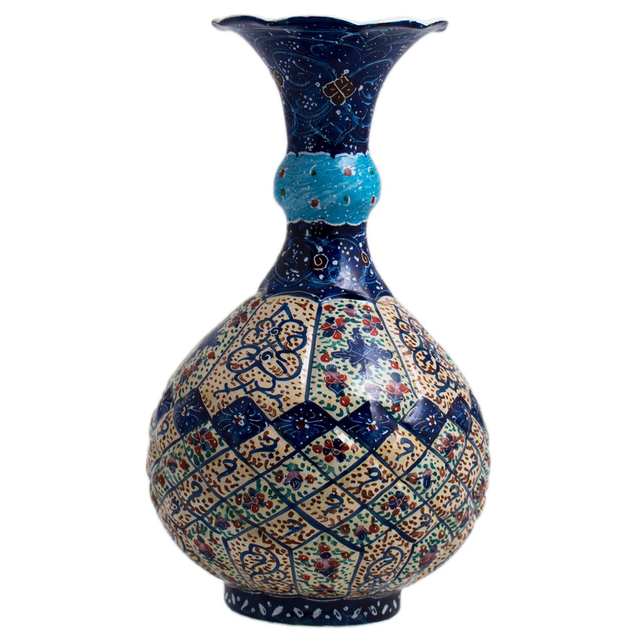 گلدان میناکاری مسی رستا طرح شلغمی 115-12-102 ارتفاع 14 سانتی متر
