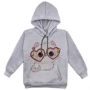 هودی دخترانه مدل گربه عینکی F141 رنگ طوسی