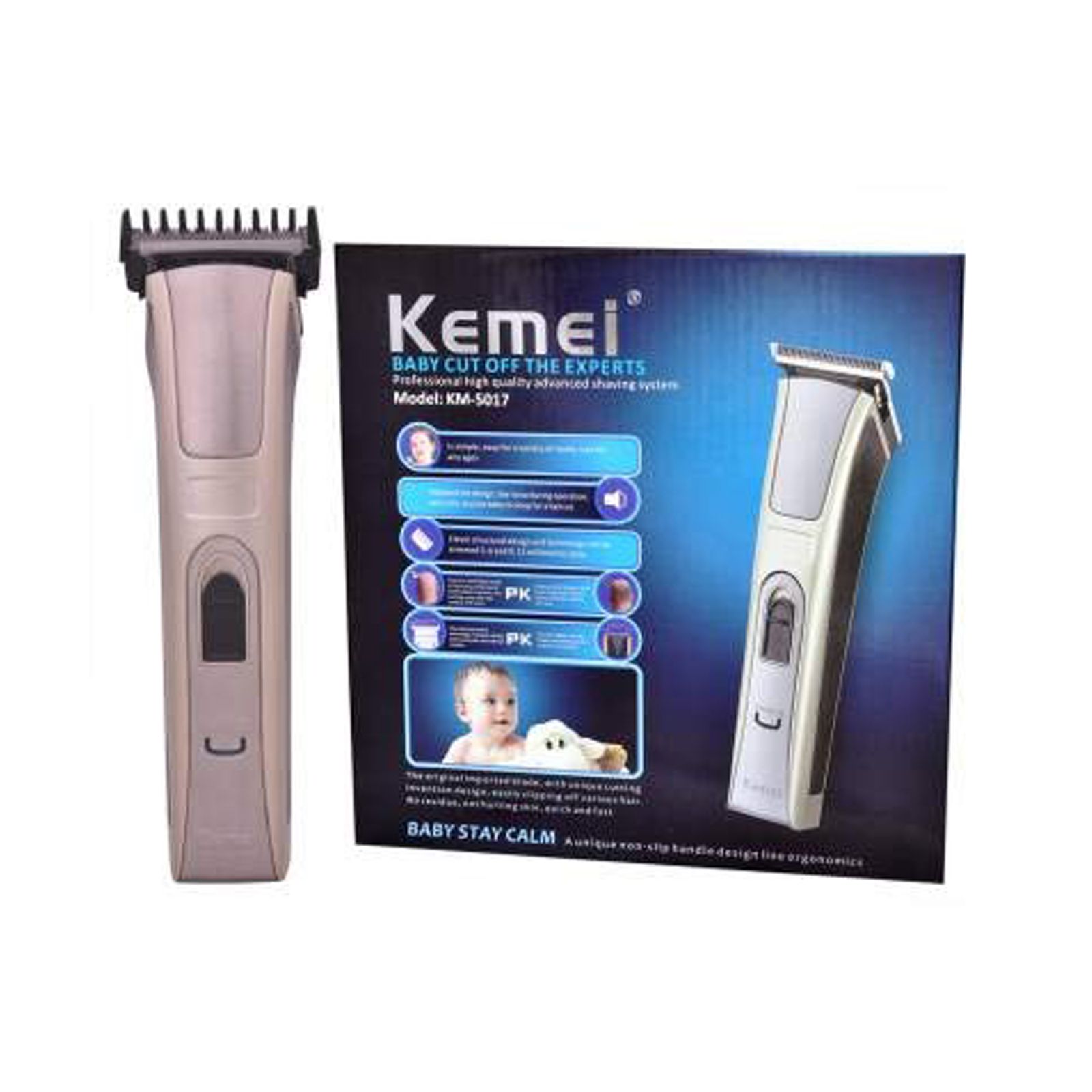 ماشین اصلاح سر و صورت کیمی مدل KM-5017، منبع انرژی باتری قابل شارژ، تکنولوژی اصلاح به صورت برش مستقیم، اندازه اصلاح 0.5 میلی‌متری، مدت زمان شارژ 120 دقیقه و مدت زمان استفاده پس از شارژ 45 دقیقه، به همراه 4 عدد شانه، روغن، قابل شستشو، ضد حساسیت -  - 23