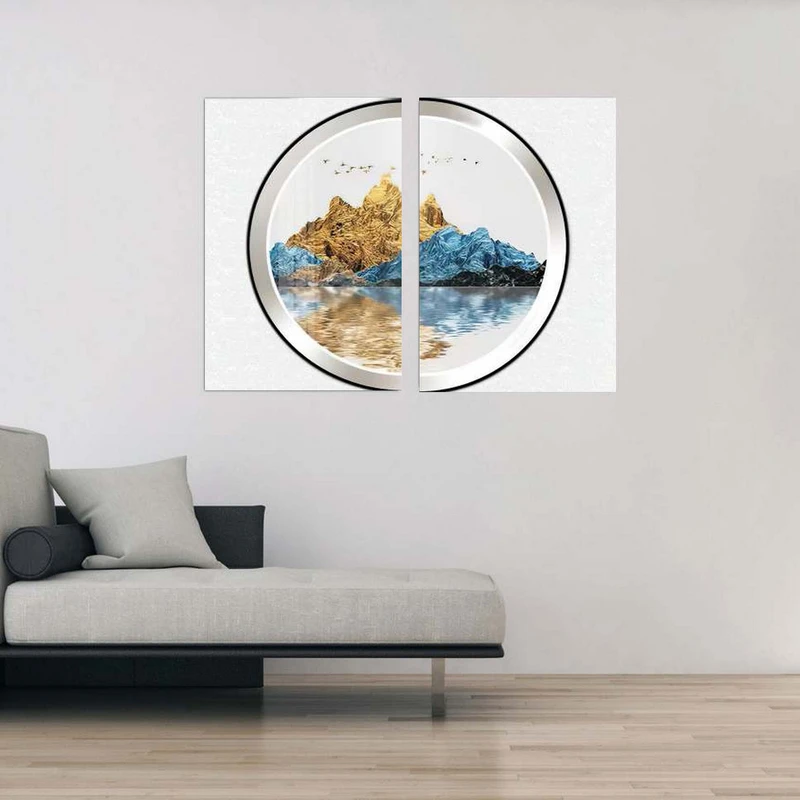 تابلو شاسی بکلیت طرح مدرن نیم دایره منظره دریا و کوه مدل SH-1863 مجموعه 2 عددی