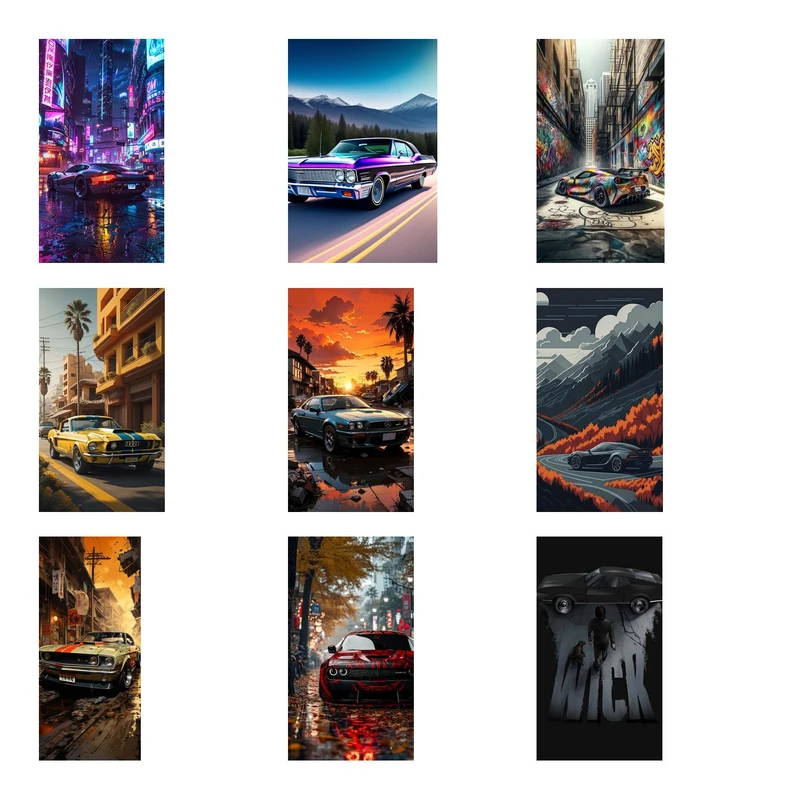 پوستر بوم استیکر طرح ماشین مدل John Wick کد P44 مجموعه 9 عددی