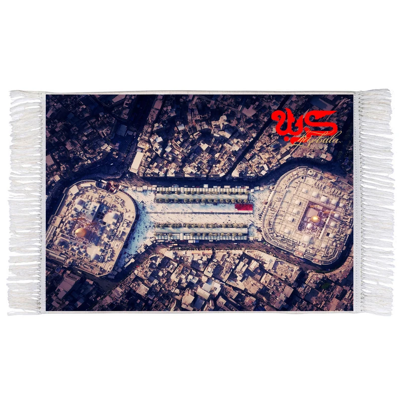 فرش ماشینی دیوارکوب اطلس آبی طرح کربلا و بین الحرمین مدل T2514