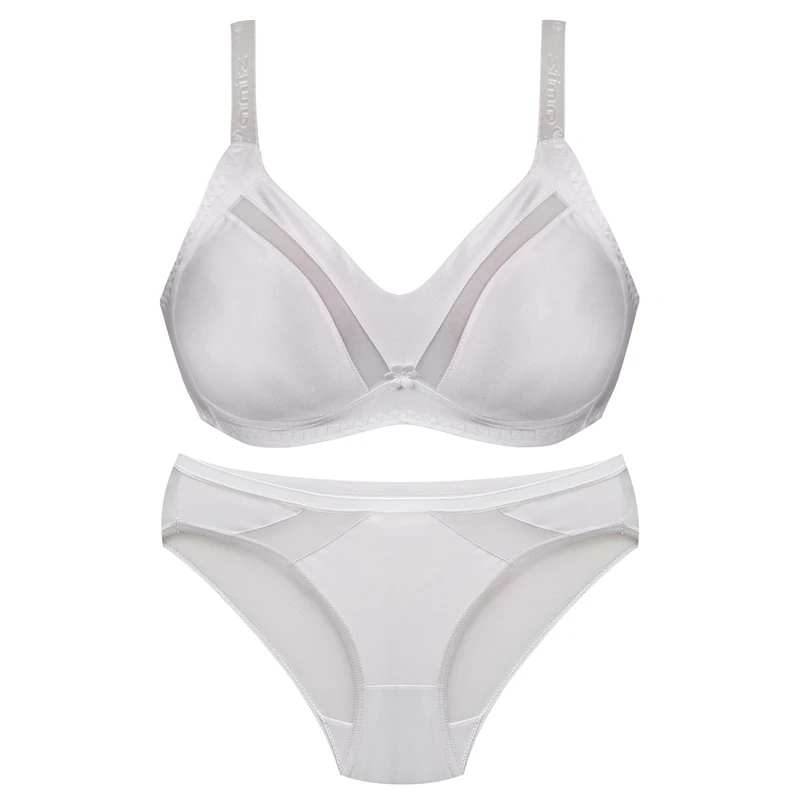 ست شورت و سوتین زنانه پانیذ مدل ساتن وسط توری بدون فنر کد 4648