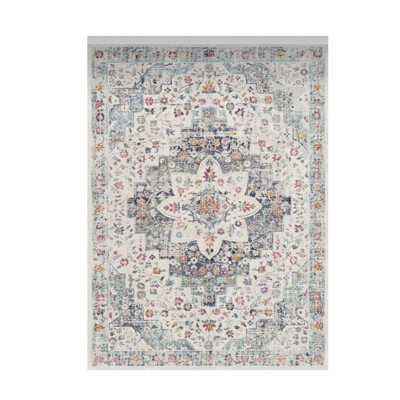 فرش ماشینی 400 شانه زمینه کرم حاشیه سفید مدل مدرن طرح کلاسیک زمینه کرم