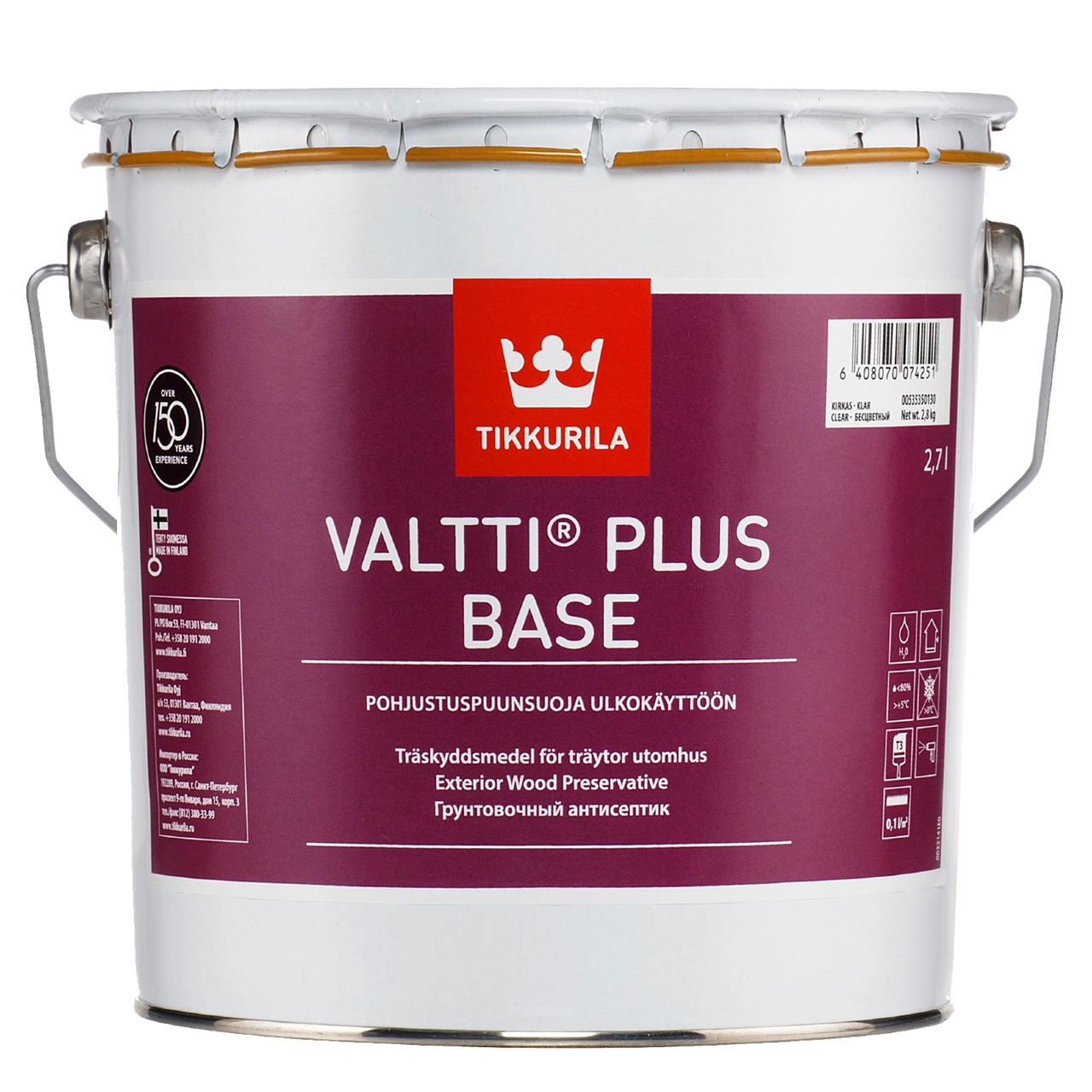 آستری چوب تیکوریلا مدل Valtti Plus Base حجم 3 لیتر