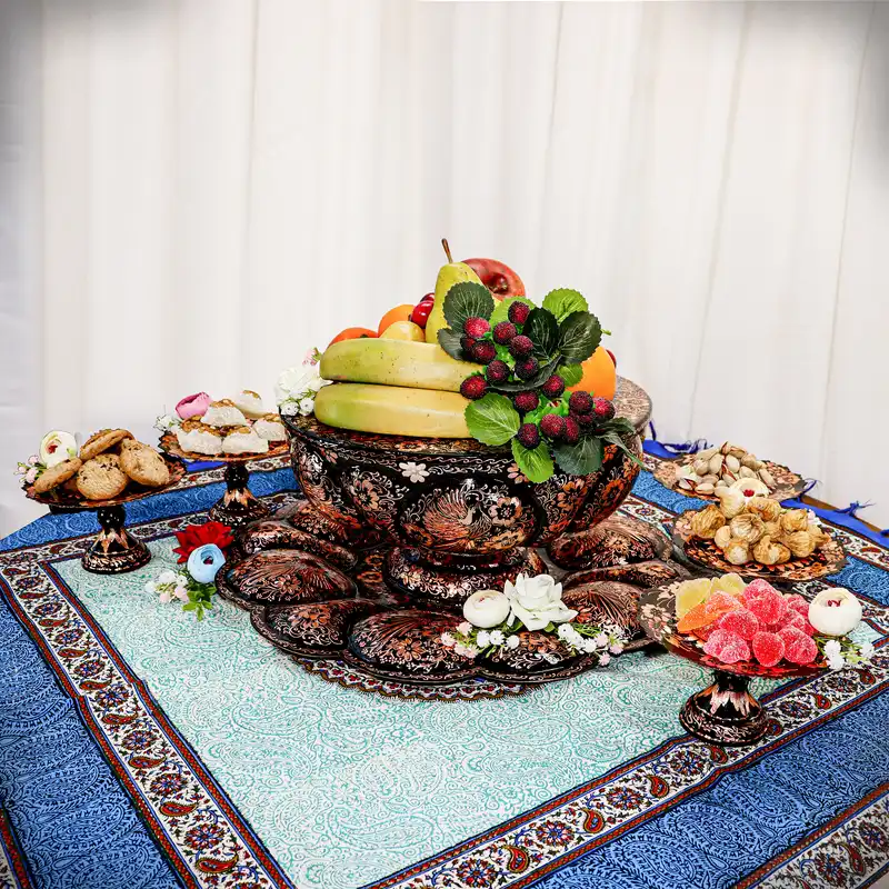 ست کاسه و بشقاب مسی مدل الماس تراش کد Magnificent-Art4533