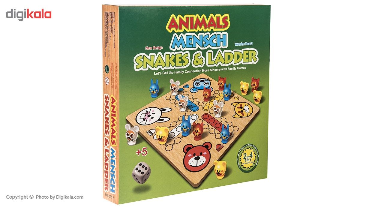بازی منچ و مارپله تخته چوبی مدل Animals