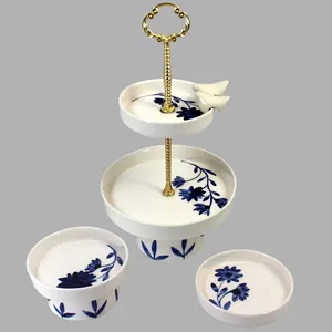 ست 3 تکه پذیرایی سرامیکی مدل 2 طبقه طرح گل و پرنده کد 29-sad