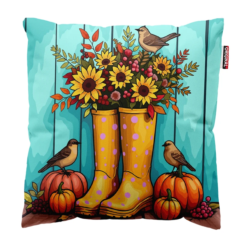 کوسن پاد آفرین مدل پاییز طرح برگ کدوتنبل کد PK302652 سایز 30*30 سانتی متر