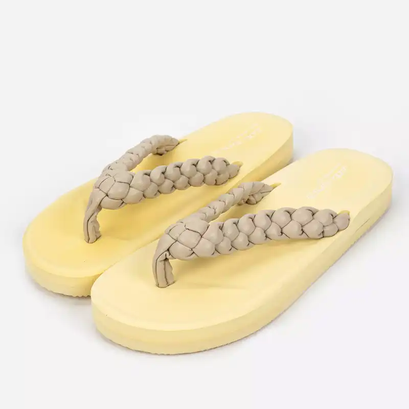 دمپایی لاانگشتی زنانه جوتی جینز مدل soft کد 03 رنگ لیمویی