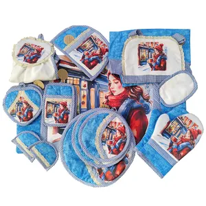 سرویس پارچه ای آشپزخانه 16 پارچه مدل دختر شهری