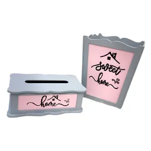 ست سطل و جای دستمال کاغذی مدل Text_Pink