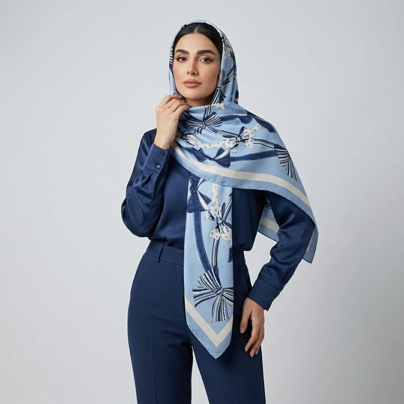 روسری ابریشم توییل زنانه مدل نگین دار کد H122 با طول و عرض 125×125 سانتی‌متر