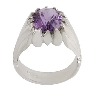 انگشتر نقره مردانه بازرگانی میلادی مدل سنگ آمیتیست رکاب دست ساز مدرن کد AM_2840