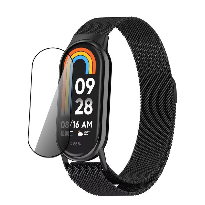 بند گوف مدل PMMA-Milanese مناسب برای ساعت هوشمند شیائومی Mi band 9 به همراه محافظ صفحه نمایش