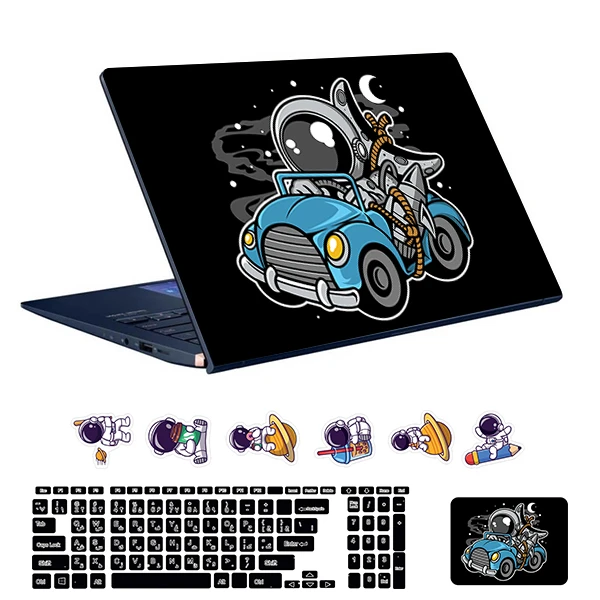 استیکر لپ تاپ توییجین و موییجین طرح astronaut کد 19 مناسب برای لپ تاپ 15.6 اینچ به همراه برچسب حروف فارسی کیبورد