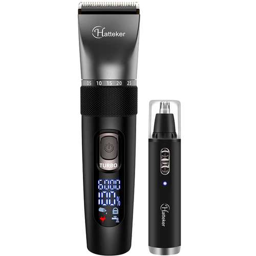 ماشین اصلاح موی سر و صورت تریمر هاتکر مدل RFC-695 به همراه موزن اصلاح گوش و بینی، دارای صفحه نمایشگر و سری قابل شست‌وشو، منبع انرژی باتری قابل شارژ، اندازه اصلاح 0.5 تا 2.5 میلی‌متر، جنس تیغه استیل ضد زنگ، مدت زمان استفاده پس از شارژ 180 دقیقه