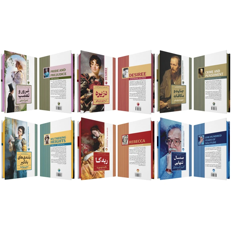 عکس شماره 6 : کتاب ربه کا، بلندی های بادگیر، صد سال تنهایی، دزیره، جنایت و مکافات، غرور و تعصب اثر جمعی از نویسندگان انتشارات هیتا مجموعه 6 جلدی