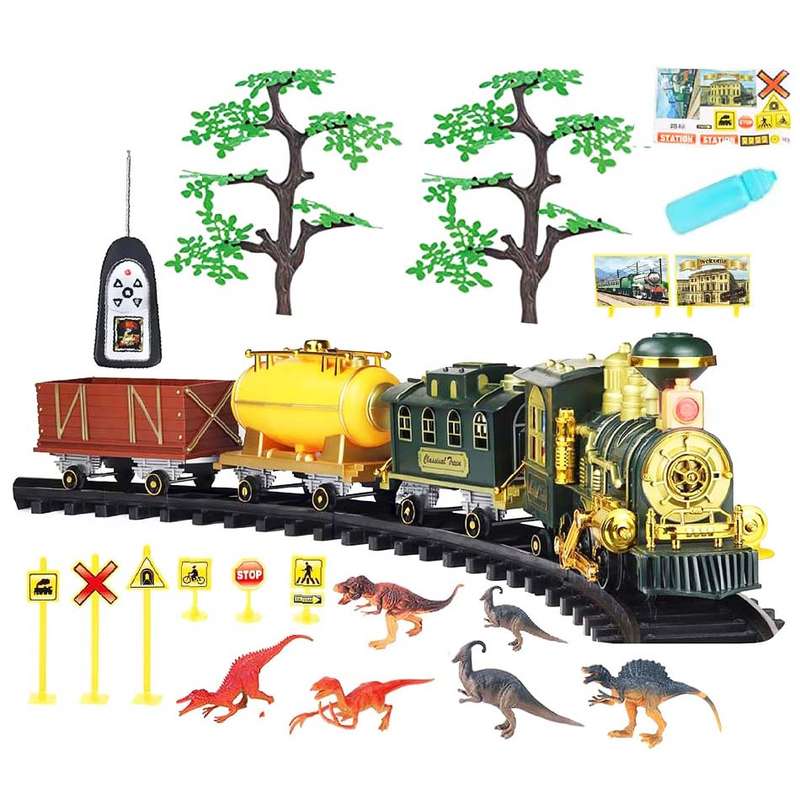 قطار بازی کنترلی مدل چراغدار طرح دایناسوری دودزا کد 3079 مجموعه 18 عددی
