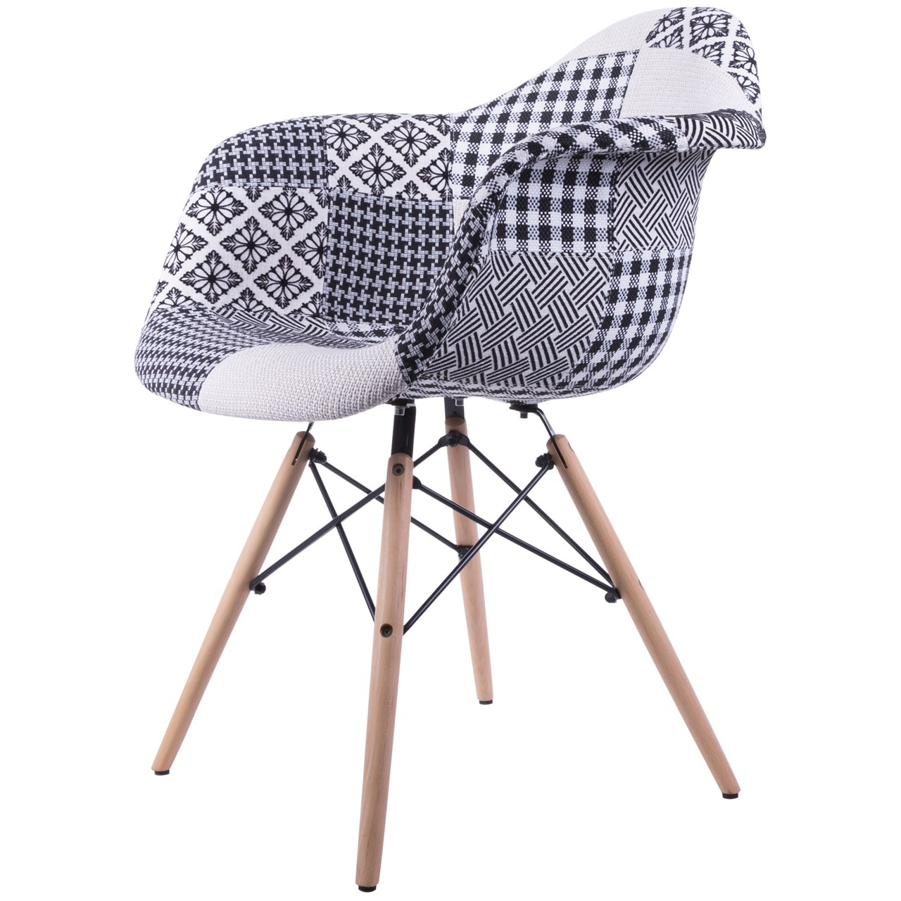 صندلی کروماتیک مدل Black White Patchwork Armchair Wood Legs