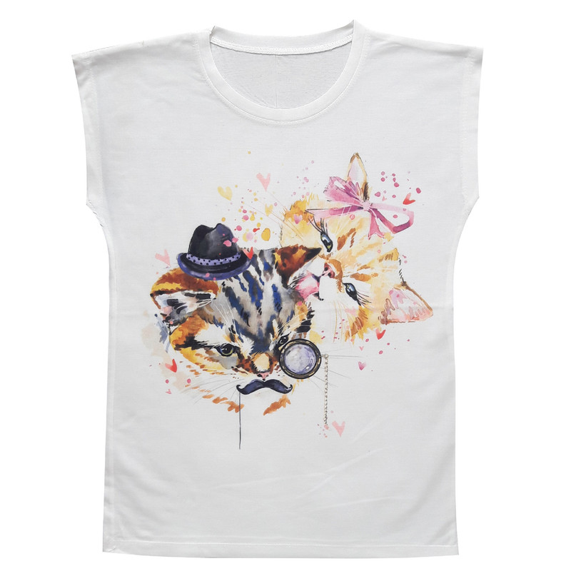 تی شرت زنانه طرح گربه کد A21 - 05