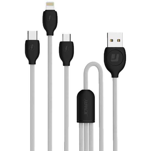 کابل تبدیل USB به Micro USB و لایتنینگ و USB-C جووی مدل LI100 به طول 1.2 متر کابل تبدیل USB به Micro USB و لایتنینگ و USB-C جووی مدل LI100 به طول 1.2 متر