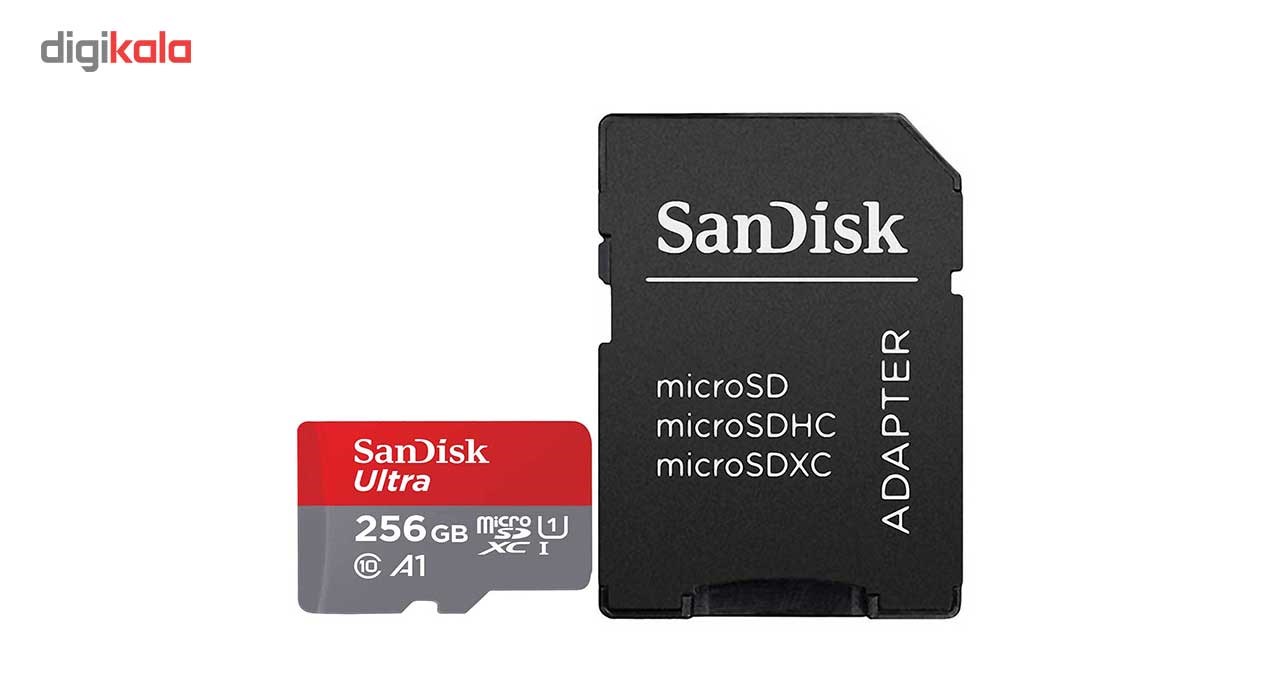 کارت حافظه microSDXC سن دیسک مدل Ultra کلاس10 و A1 استاندارد UHS-I U1 سرعت 100MBps 667X همراه با آداپتور SD ظرفیت 256 گیگابایت