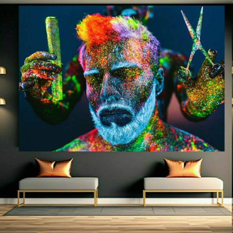 پوستر طرح مخمل آرایشگاه مردانه مدل قیچی و ریش کد BK23817