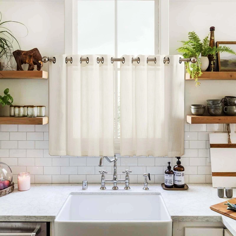 پرده تیکو دکو مدل کتان تور بالای سینکی سایز 140*100 سانتیمتر مجموعه دو عددی