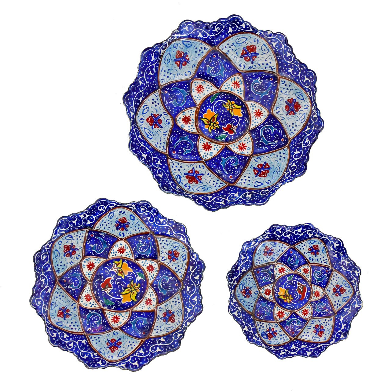 بشقاب مسی میناکاری شده سی دا کد MI01063 مجموعه 3 عددی