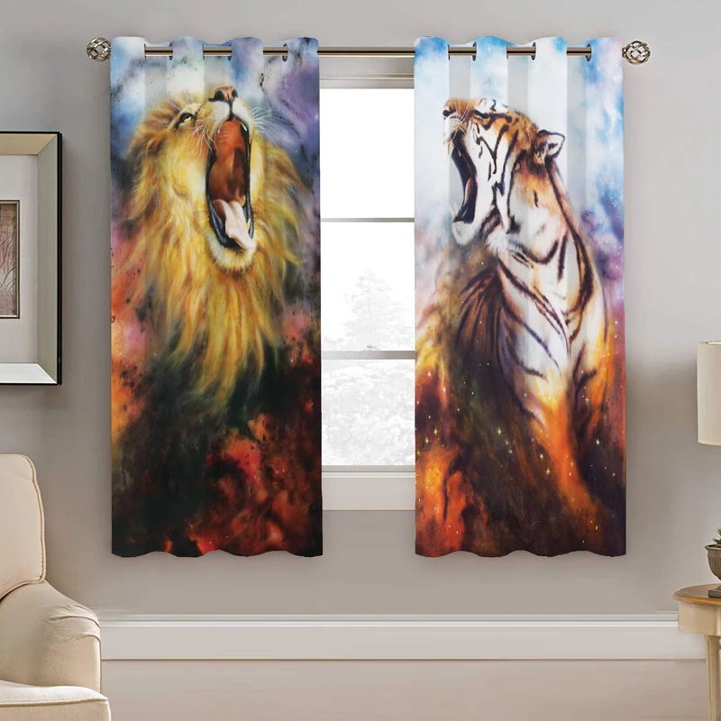 پرده نیروانا طرح ببر و شیر مدل مخمل کد 5066 سایز 140×200 سانتی متر