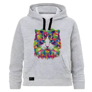 هودی دخترانه مدل CAT کد J29 رنگ طوسی