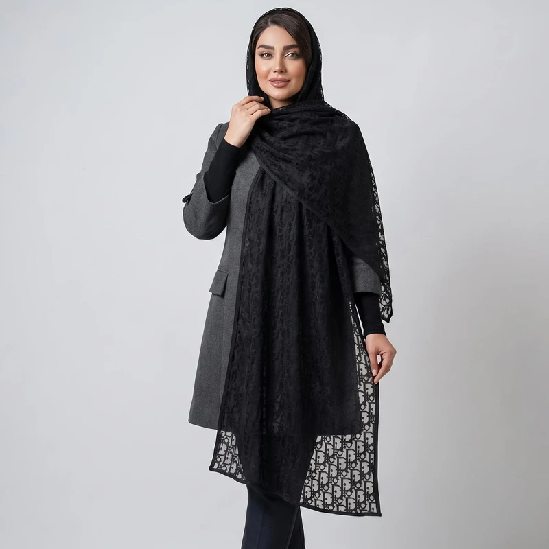 شال زنانه مدل توری برجسته مجلسی کد 1